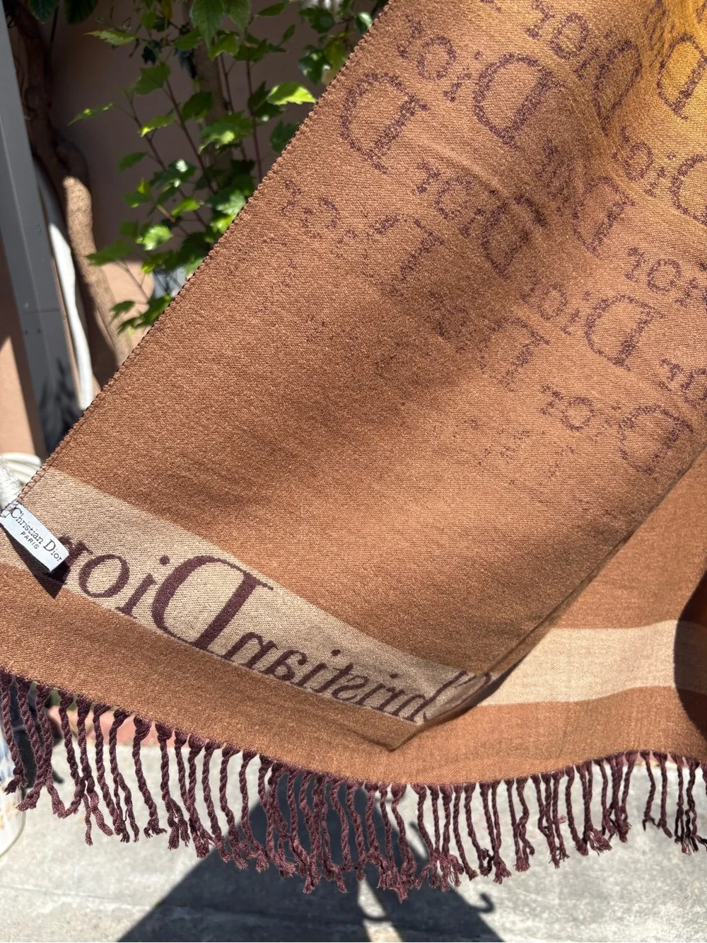 Dior Brown and Gold Logo Scarf